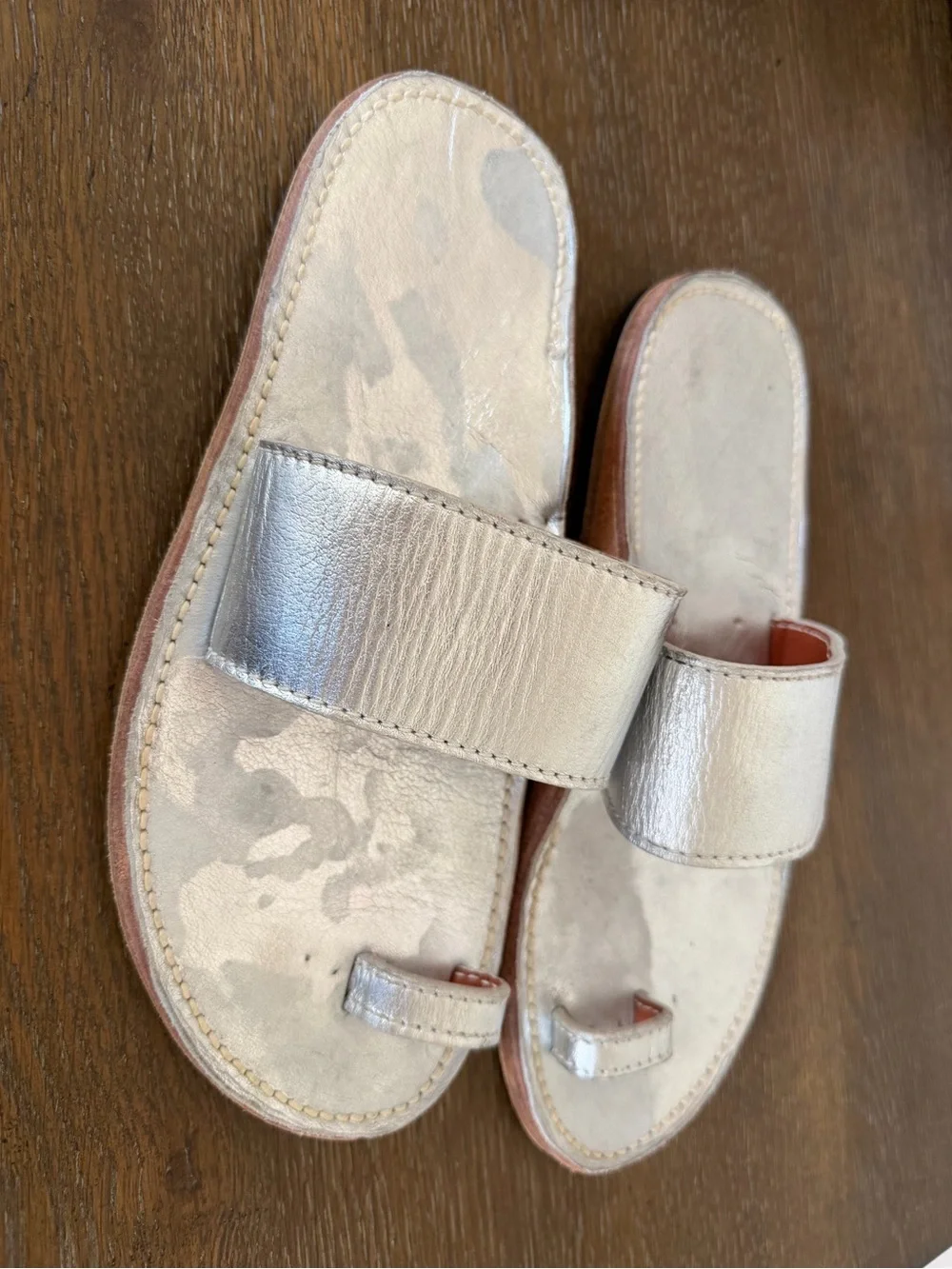 New-Toe ring silver metallic slip on Sandals-Made in Italy-Free people Size 8